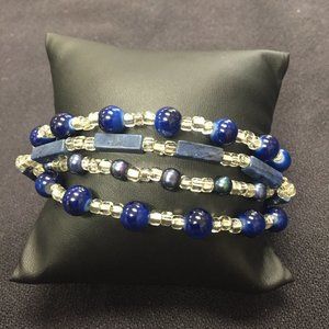 beautiful blue glass and stone beaded bracelet
